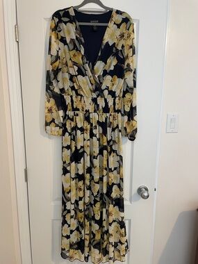 Lush Navy Floral Maxi Dress with Yellow & Cream Blooms